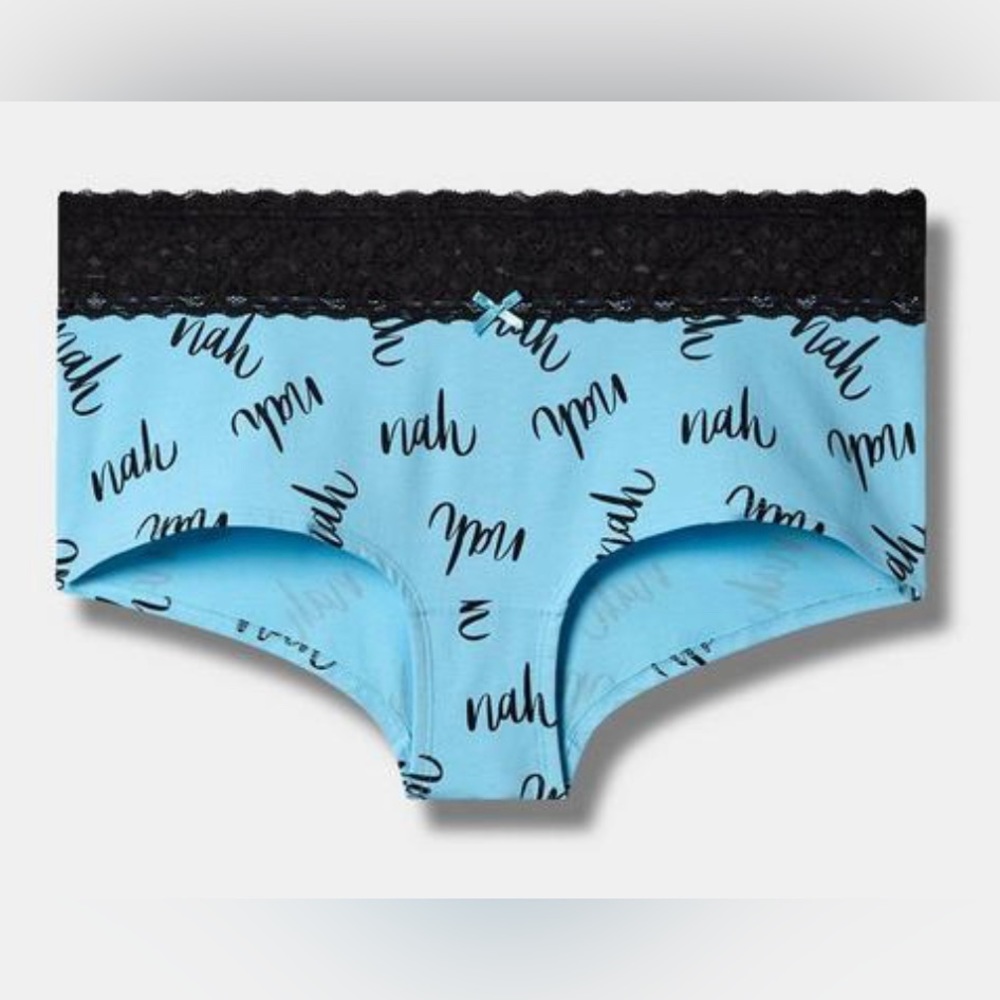 Torrid Nah Cotton Blend Mid-Rise Boyshort Lace Trim Panty Underwear Blue
